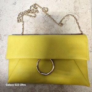 Yellow Leather Chain Bag Clutch